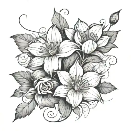 An Abstract Waterlily And Morning Glory Flowers Composition