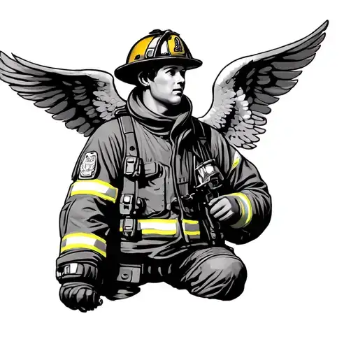 Firefighter With An Angel Watching Black And White