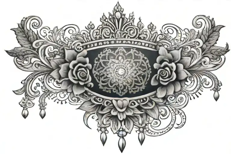 Crown With Lace And Mandala Lower Abdomen
