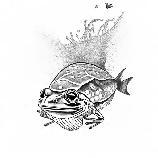 Frog Riding Fish While Fishing