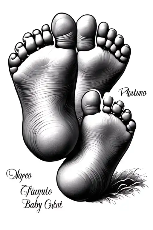 2 Sets Of Baby Feet With Names Written