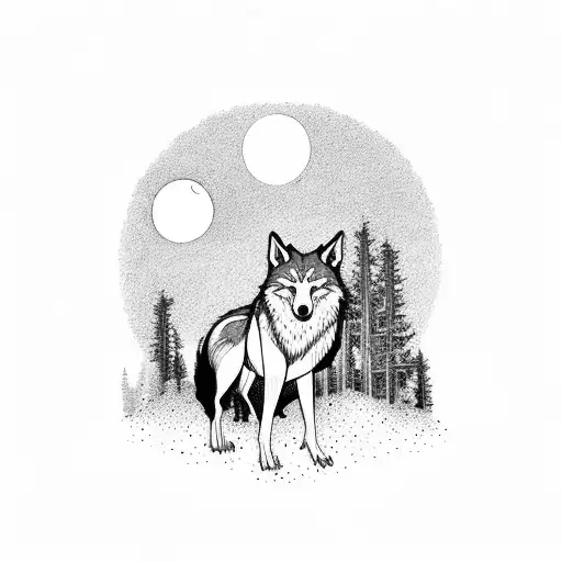 Forest Wolves Howling At Full Moon