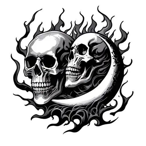 Flaming Skulls And Moon Intertwined