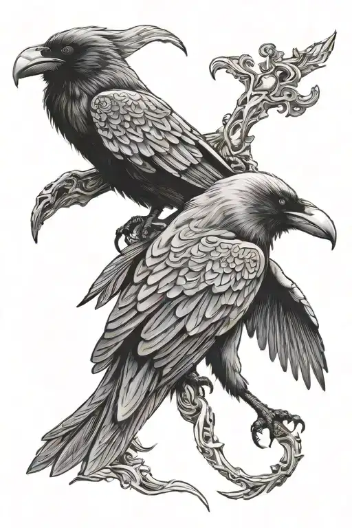 Norse Ravens Huginn And Muninn