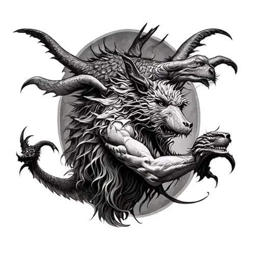 Realism Tattoo Arm Sleeve Of Mythical Creatures From The Bible