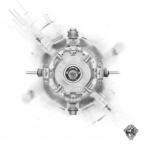 An Abstract Design Incorporating A Piston And The Number 143 In Black-grey Style