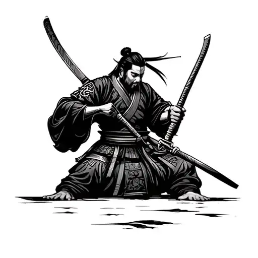 Samurai Offering A Fallen Samurai A Katana To Perform Sepuku
