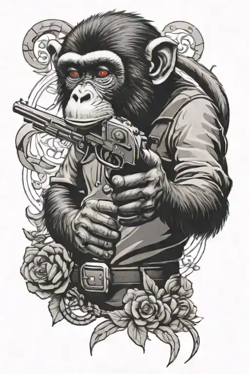 Monkey Holding A Gun Shooting