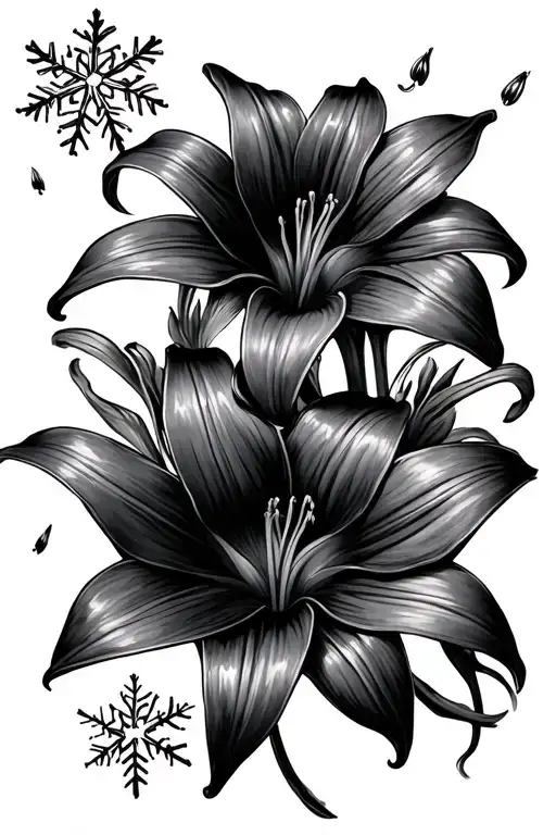 3 Medium Sized 2 Small Stargazer Lillies Falling Snowflakes