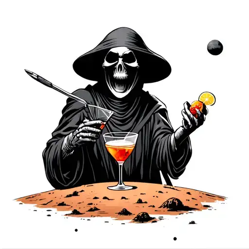 Grim Reaper Sipping A Cocktail On Mars Looking Down On Earth
