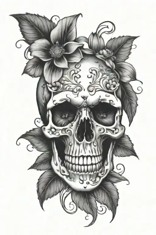 Skull With Flower Eyes Surrounded By Flowers