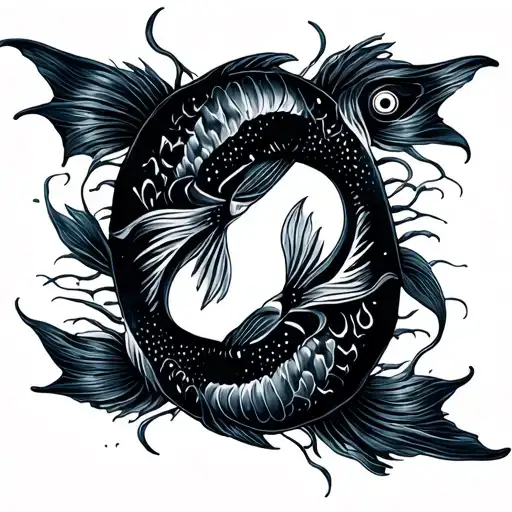 Sketch Of A Tattoo Of 2 Fish In A Yin Yang Setting Whose Tails Smoothly Transition Into Algae
