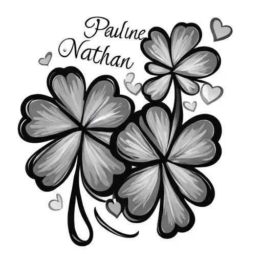 The First Names Of My Children Pauline & Nathan With 4-Leaf Clovers And Hearts