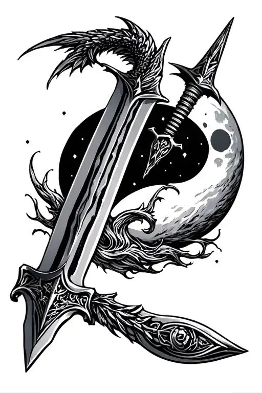 A Mythical Dagger With The Moon In The Background