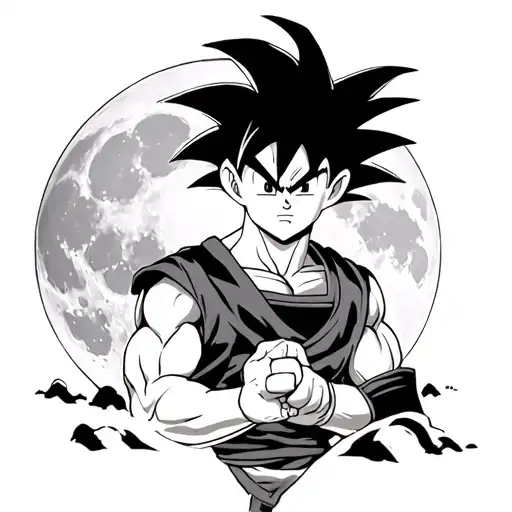 Goku In Front Of A Moon