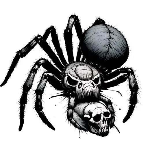 Dark Art Style Tattoo Design Of A Spider With A Sjull On His Back Hand Drawn