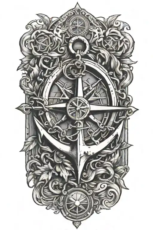 A Selucid Anchor On Top Of A Compass With A Laurel Wreathe Wrapped Around The Compass