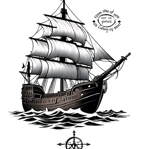 Pirate Ship And Compass And Has Text I Am The Master Of My Fate I Am The Captain Of My Soul