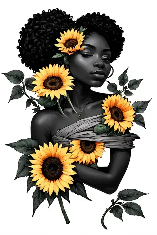 Black Woman With Sunflowers Wrapped Around Body