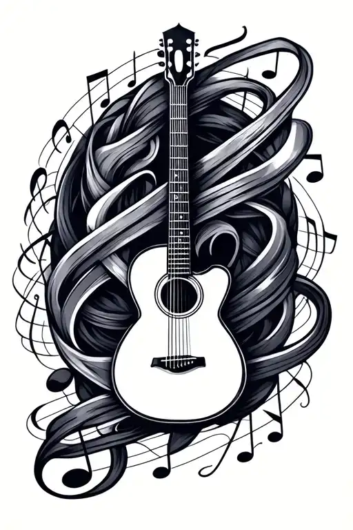 Music Notes And Guitar Intertwined