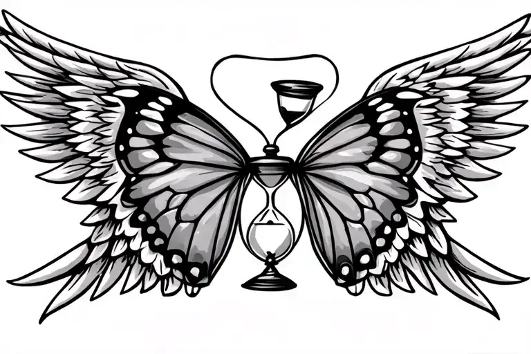 Butterfly And Angel Wing With Hourglass Between Wings