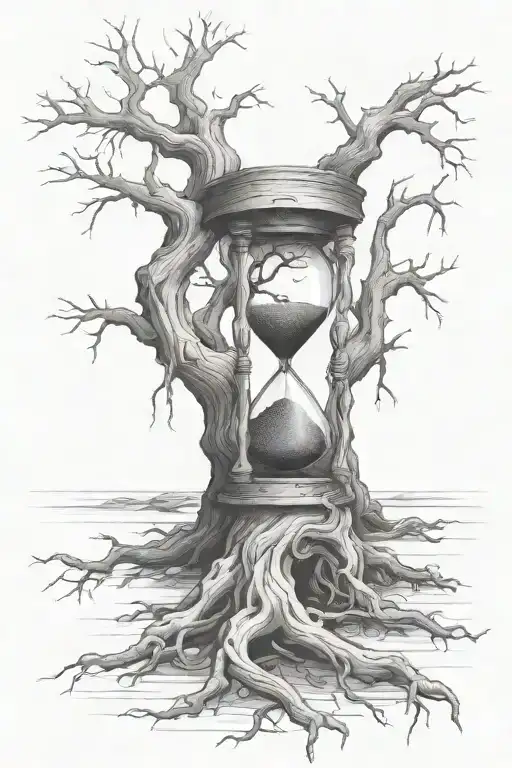 Dead Oak Tree With Broken Hourglass With Roots Growning Through In The Cleltic Style