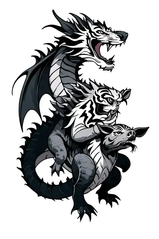 Earth Dragon With Water Tiger And Wood Pig Holding