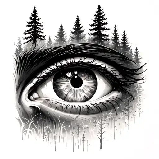 Eye Looking Forward Above Forest