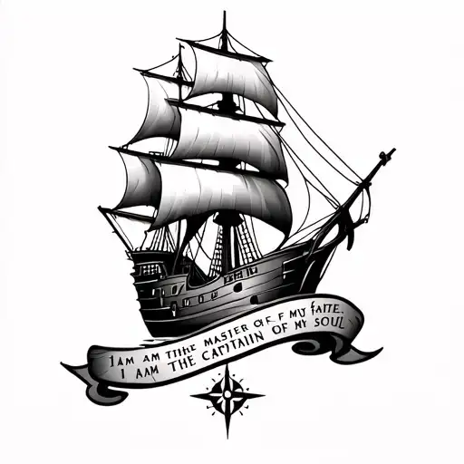 Pirate Ship And Compass And Has Text I Am The Master Of My Fate I Am The Captain Of My Soul