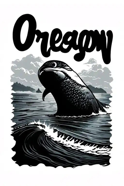 Oregon Letter Stamp Tattoo With The Ocean Fine Line