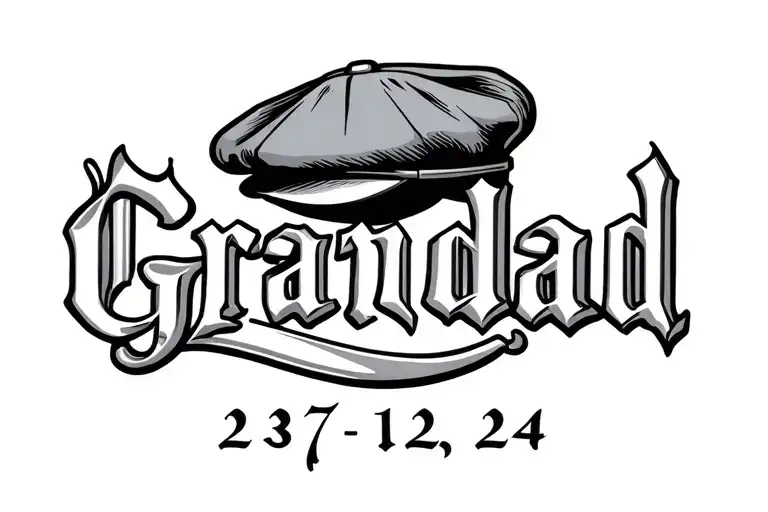 The Word Grandad With A Flat Cap On Top And 23 12 24 Underneath