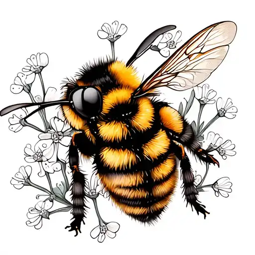 Bumble Bee With Babies Breath Flower