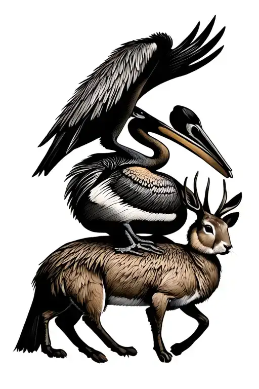 Pelican On A Rabbit On A Deer
