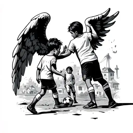 Angel Looking At The Favela Children Playing Soccer
