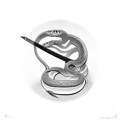 Snake On Katana With Sakura Behind