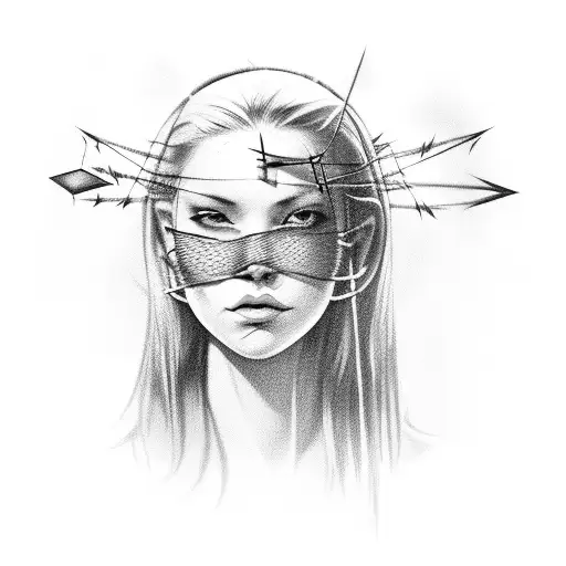 Female Carrying Barb Wire Ball Over Head With Arrows Shot In Her Back