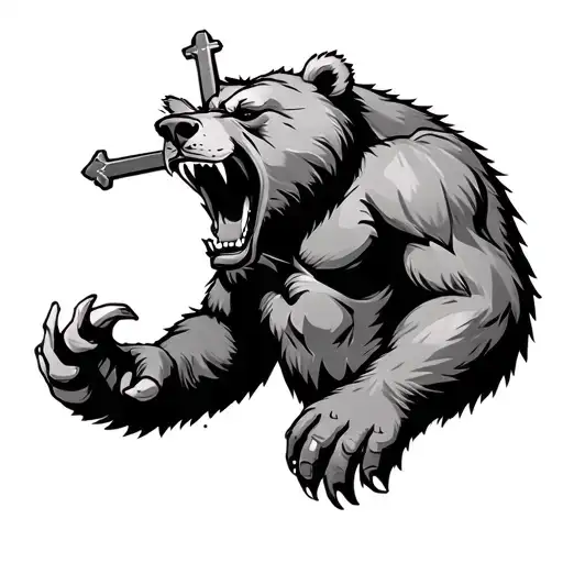 Roaring Bear With A Christian Cross In Its Claws