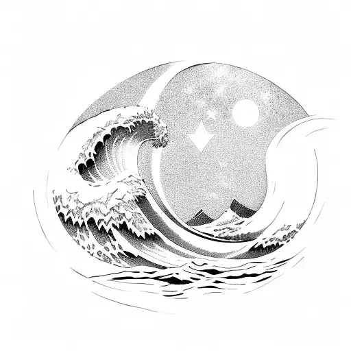 Two Waves With Star In Sky