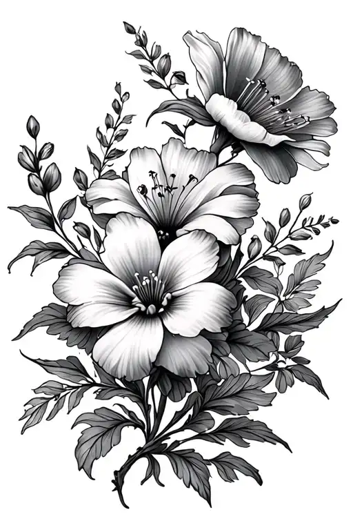 March Birth Flowers Realism Tattoo Design