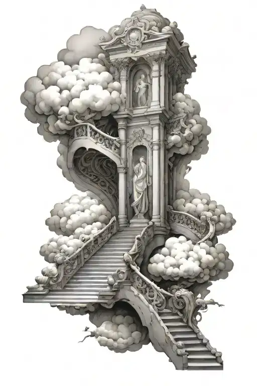 God Entering Heaven Staircase With Clouds