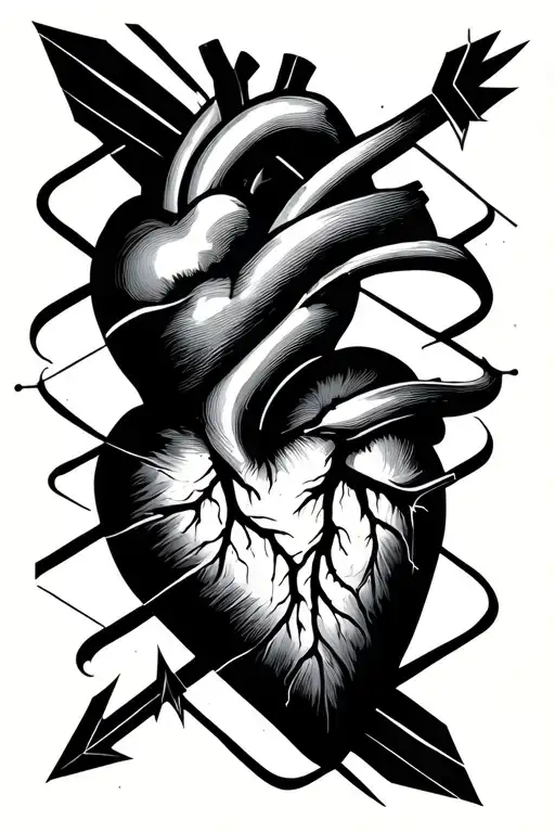 Minimal Arrow And Geometric Lines Going Vertical Towards A Heart