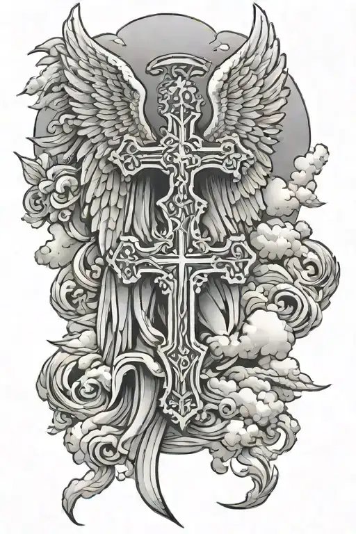 Cross Angel Wings Clouds