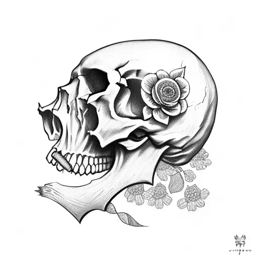 Skull With Flowers Through Its Mouth And Eyes