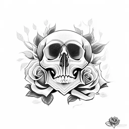 Skull With Rose And Jasmine Flower