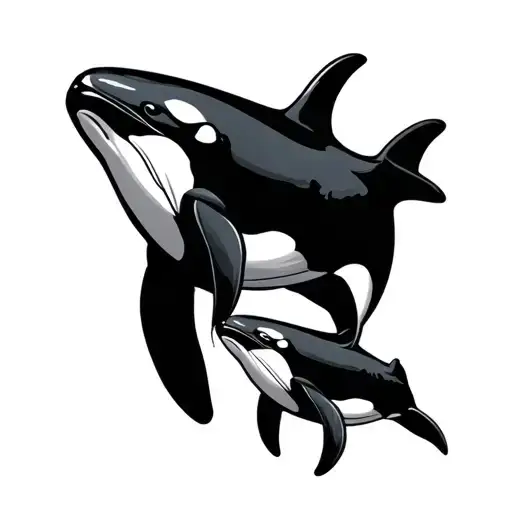 Orca Whale Mom And Son