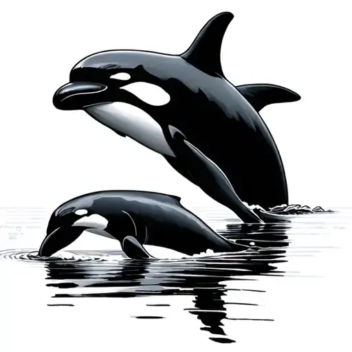 Orca Whale Mom And Son Side Profile Traditional