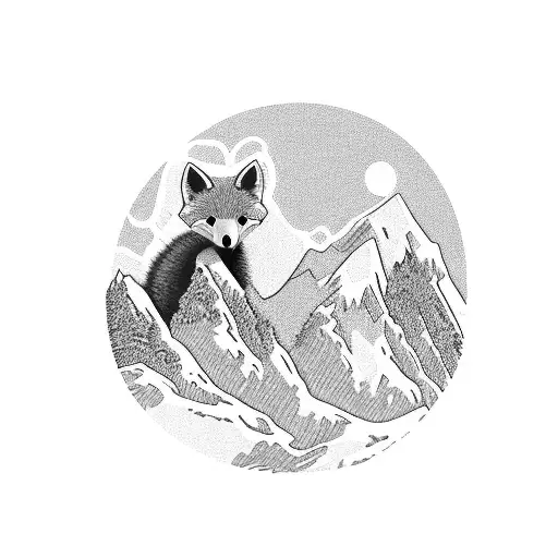 A Small Mountain Fox In A Landscape Of Mountains On Top Of A 1967 Chevrolet Chevelle