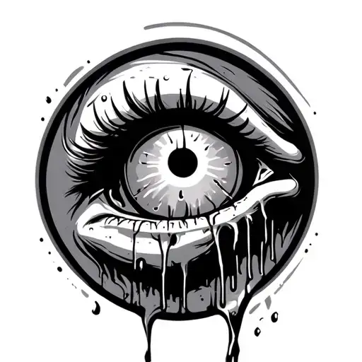 Round Black And White Icon Of A Zombie With An Eye Falling Out Of Its Face