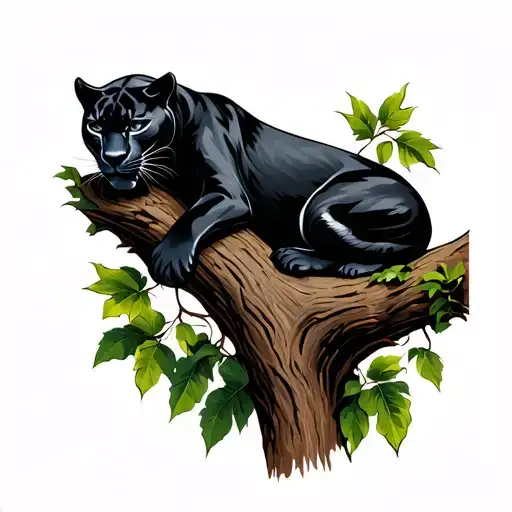 Black Panther Laying In A Tree