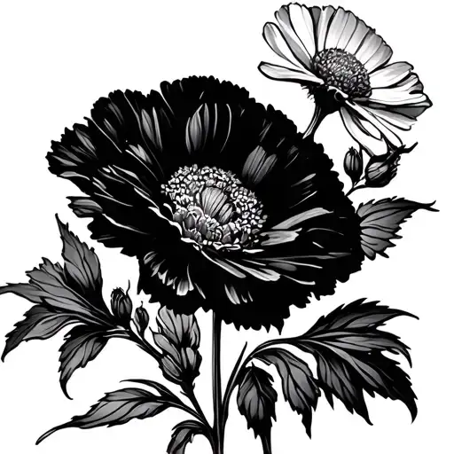 Carnation And Cosmos Birth Flowers Tattoo Outline